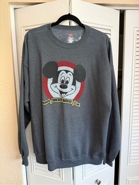 Disney Gray Mickey Mouse Crewneck Sweatshirt with Red Accent